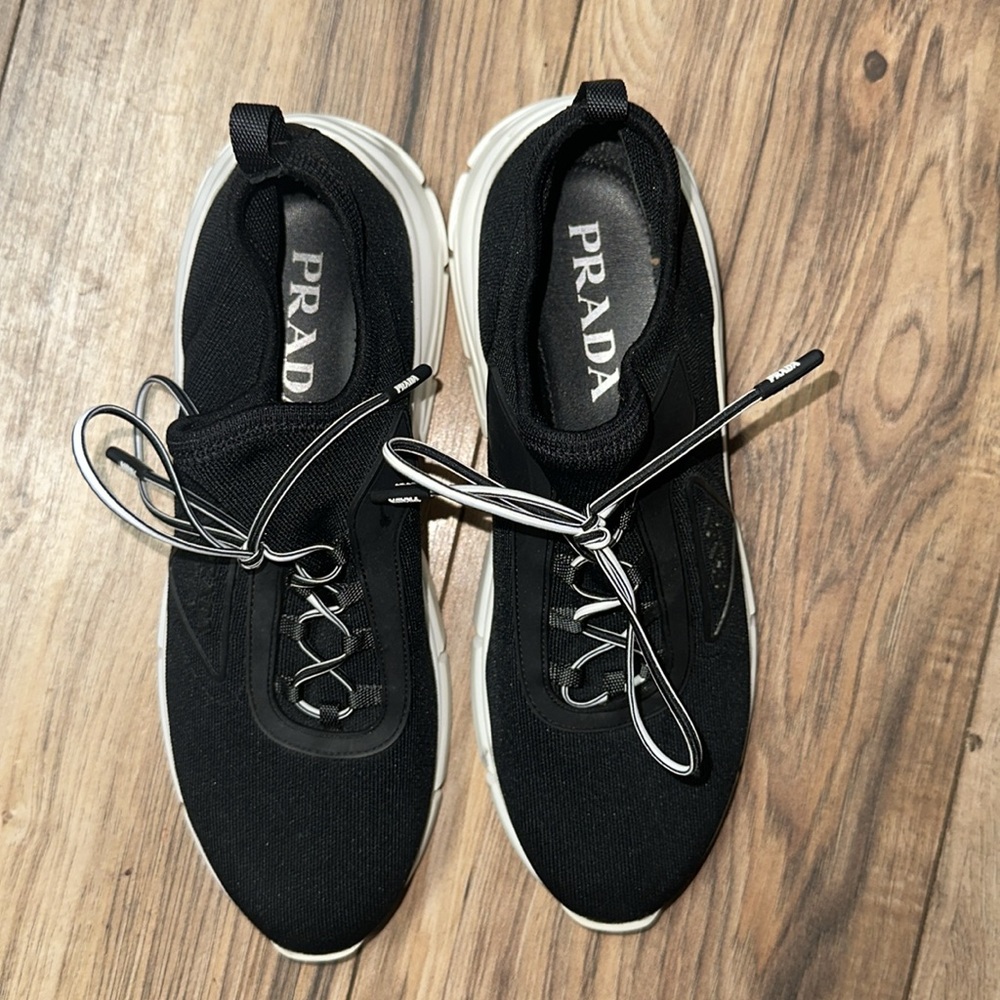 **Sold** Authentic Woman’s Prada black lace up knit sneakers. Size 38.5 EU. - Picture 4 of 9